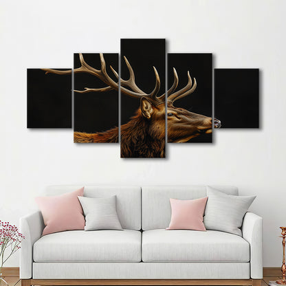 Portrait Elk With Antlers Black Background, Hunting Art Decor V1, Mixed Panels Canvas Print Wall Art