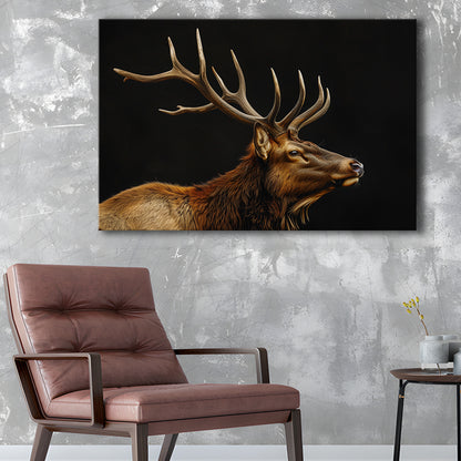 Portrait Elk With Antlers Black Background, Hunting Art Decor V1, Canvas Print Wall Art Home Decor