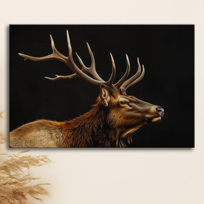 Portrait Elk With Antlers Black Background, Hunting Art Decor V1, Canvas Print Wall Art Home Decor
