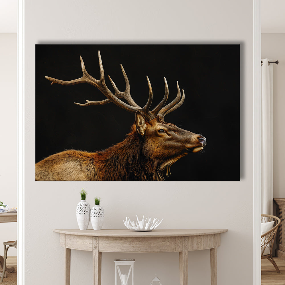 Portrait Elk With Antlers Black Background, Hunting Art Decor V1, Canvas Print Wall Art Home Decor