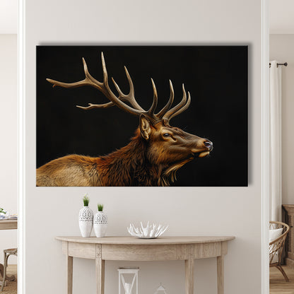 Portrait Elk With Antlers Black Background, Hunting Art Decor V1, Canvas Print Wall Art Home Decor