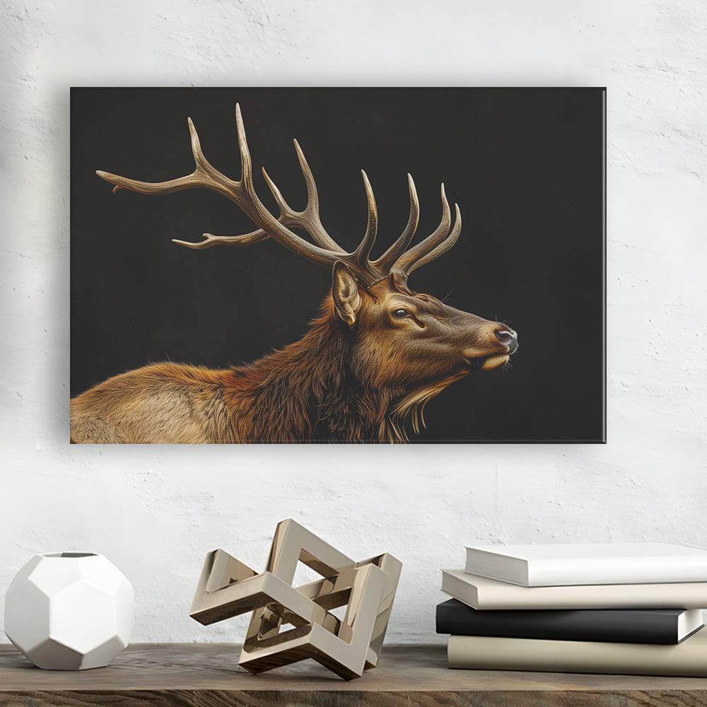 Portrait Elk With Antlers Black Background, Hunting Art Decor V1, Canvas Print Wall Art Home Decor