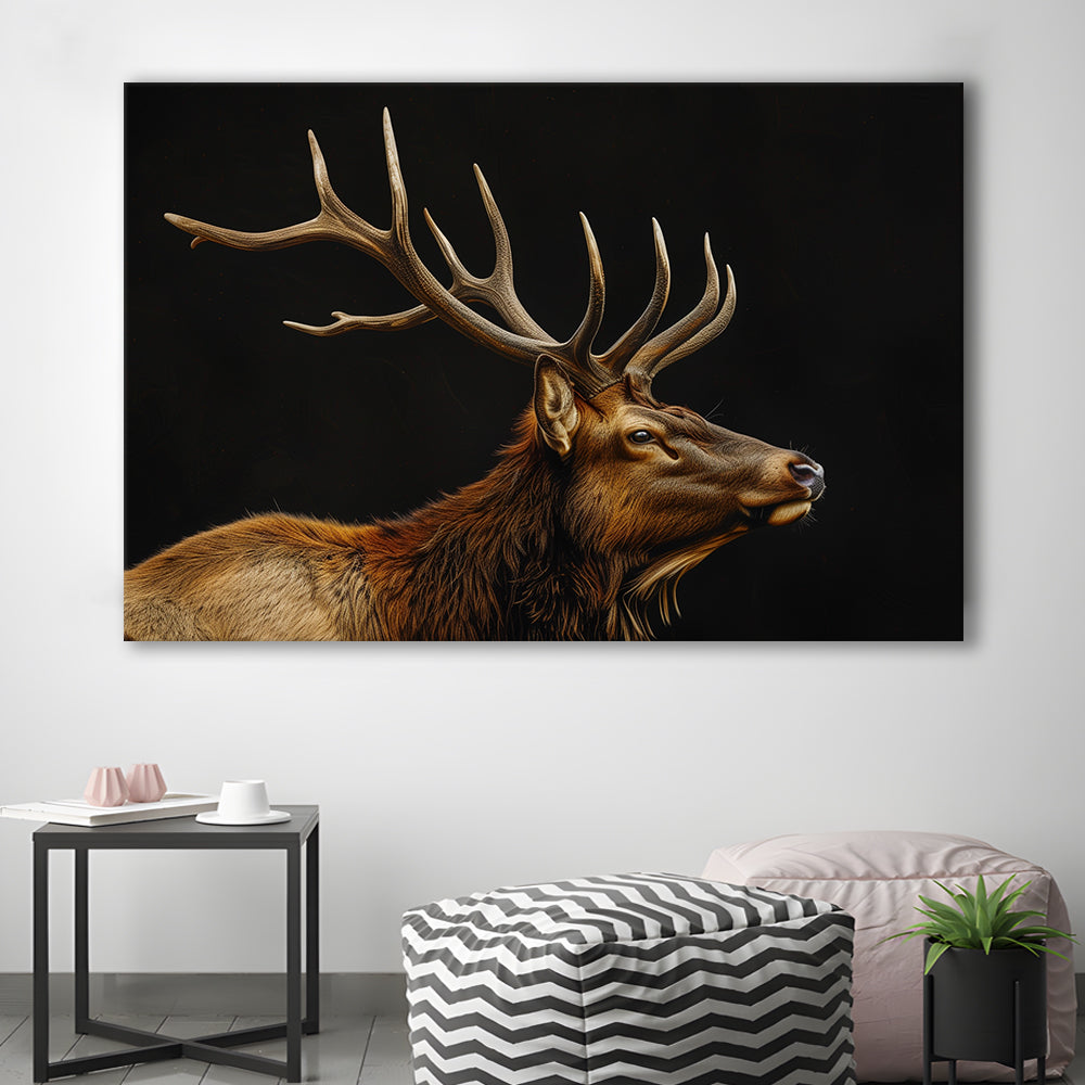 Portrait Elk With Antlers Black Background, Hunting Art Decor V1, Canvas Print Wall Art Home Decor