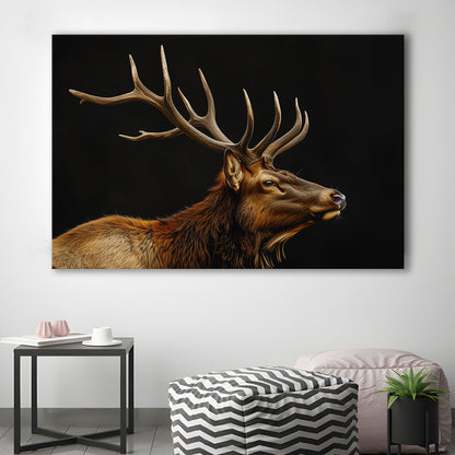 Portrait Elk With Antlers Black Background, Hunting Art Decor V1, Canvas Print Wall Art Home Decor