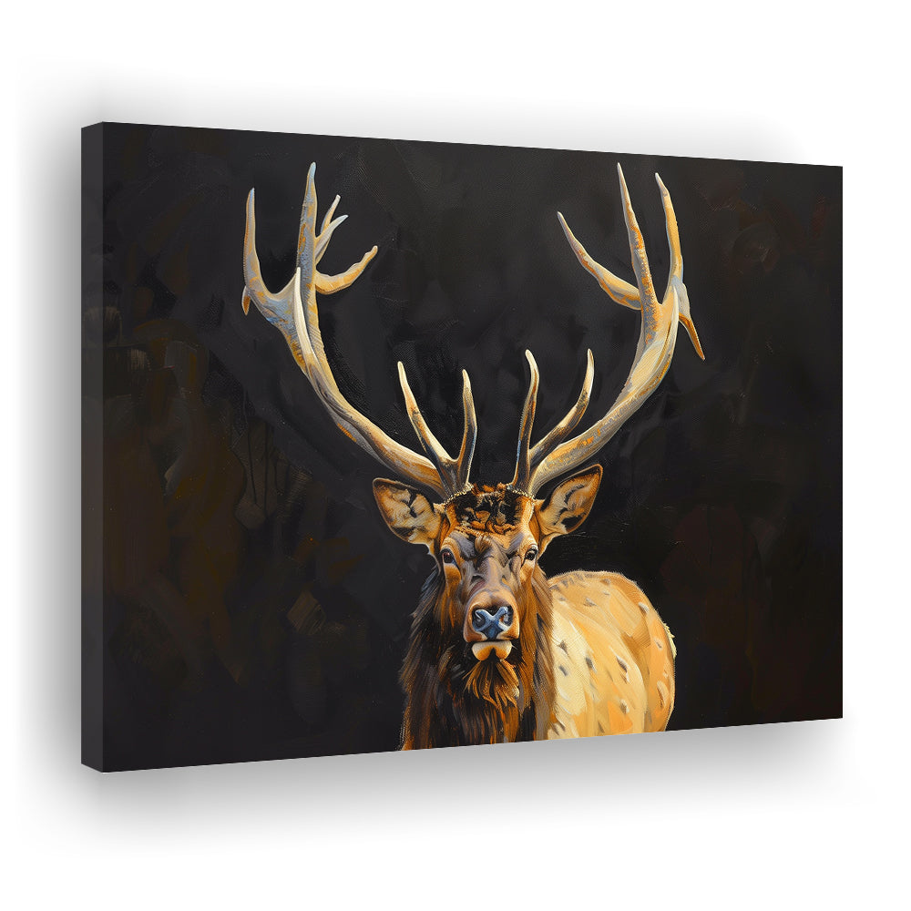 Portrait Elk With Antlers Black Background, Hunting Art Decor V2, Canvas Print Wall Art Home Decor