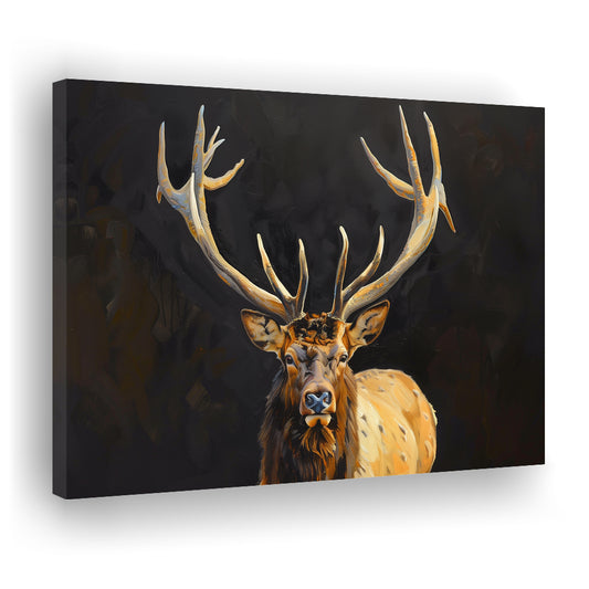 Portrait Elk With Antlers Black Background, Hunting Art Decor V2, Canvas Print Wall Art Home Decor