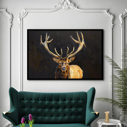Portrait Elk With Antlers Black Background, Hunting Art Decor V2, Framed Art Print Wall Decor, Framed Picture