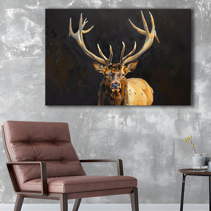 Portrait Elk With Antlers Black Background, Hunting Art Decor V2, Canvas Print Wall Art Home Decor