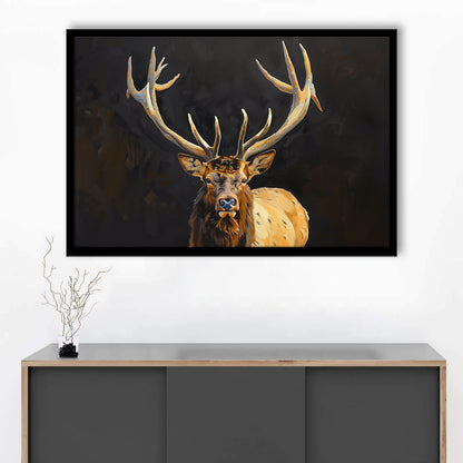 Portrait Elk With Antlers Black Background, Hunting Art Decor V2, Framed Art Print Wall Decor, Framed Picture