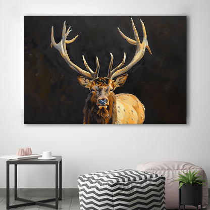 Portrait Elk With Antlers Black Background, Hunting Art Decor V2, Canvas Print Wall Art Home Decor