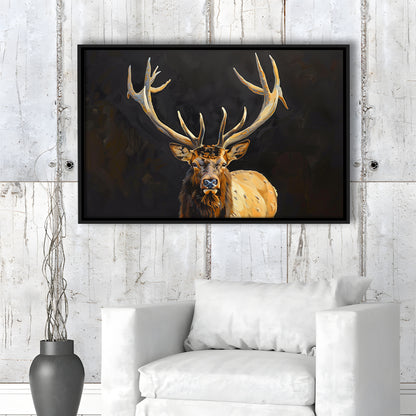 Portrait Elk With Antlers Black Background, Hunting Art Decor V2, Floating Framed Canvas Print Wall Art