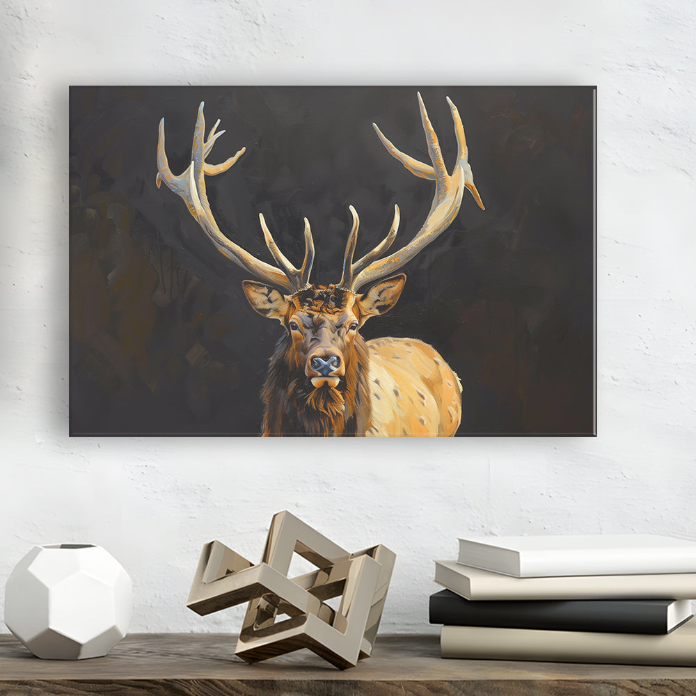 Portrait Elk With Antlers Black Background, Hunting Art Decor V2, Canvas Print Wall Art Home Decor