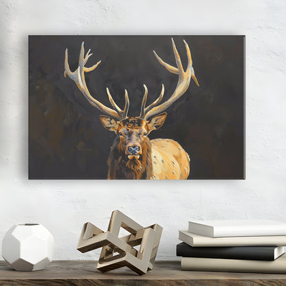 Portrait Elk With Antlers Black Background, Hunting Art Decor V2, Canvas Print Wall Art Home Decor