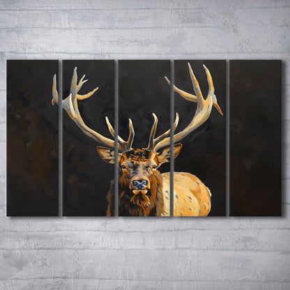 Portrait Elk With Antlers Black Background, Hunting Art V2, Multi Panels Canvas Print Wall Art