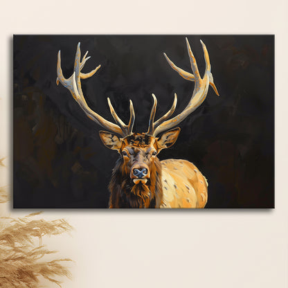 Portrait Elk With Antlers Black Background, Hunting Art Decor V2, Canvas Print Wall Art Home Decor