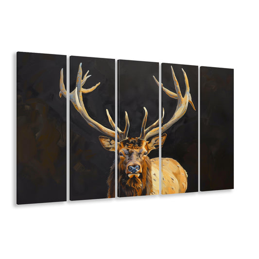 Portrait Elk With Antlers Black Background, Hunting Art V2, Multi Panels Canvas Print Wall Art