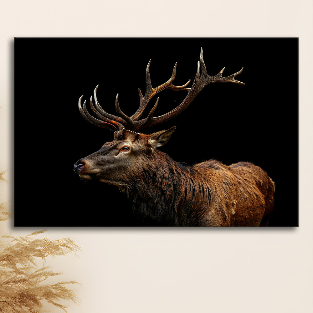Portrait Elk With Antlers Black Background, Hunting Art Decor V3, Canvas Print Wall Art Home Decor