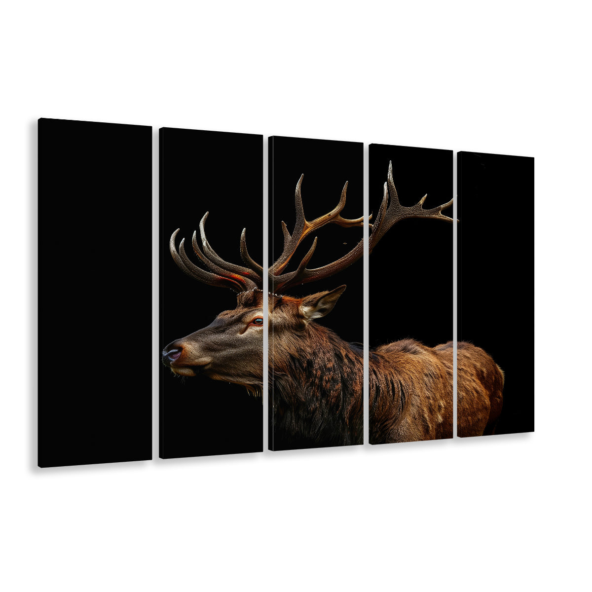 Portrait Elk With Antlers Black Background, Hunting Art V3, Multi Panels Canvas Print Wall Art