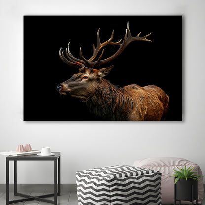 Portrait Elk With Antlers Black Background, Hunting Art Decor V3, Canvas Print Wall Art Home Decor