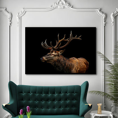 Portrait Elk With Antlers Black Background, Hunting Art Decor V3, Framed Art Print Wall Decor, Framed Picture