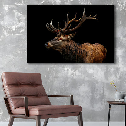 Portrait Elk With Antlers Black Background, Hunting Art Decor V3, Canvas Print Wall Art Home Decor