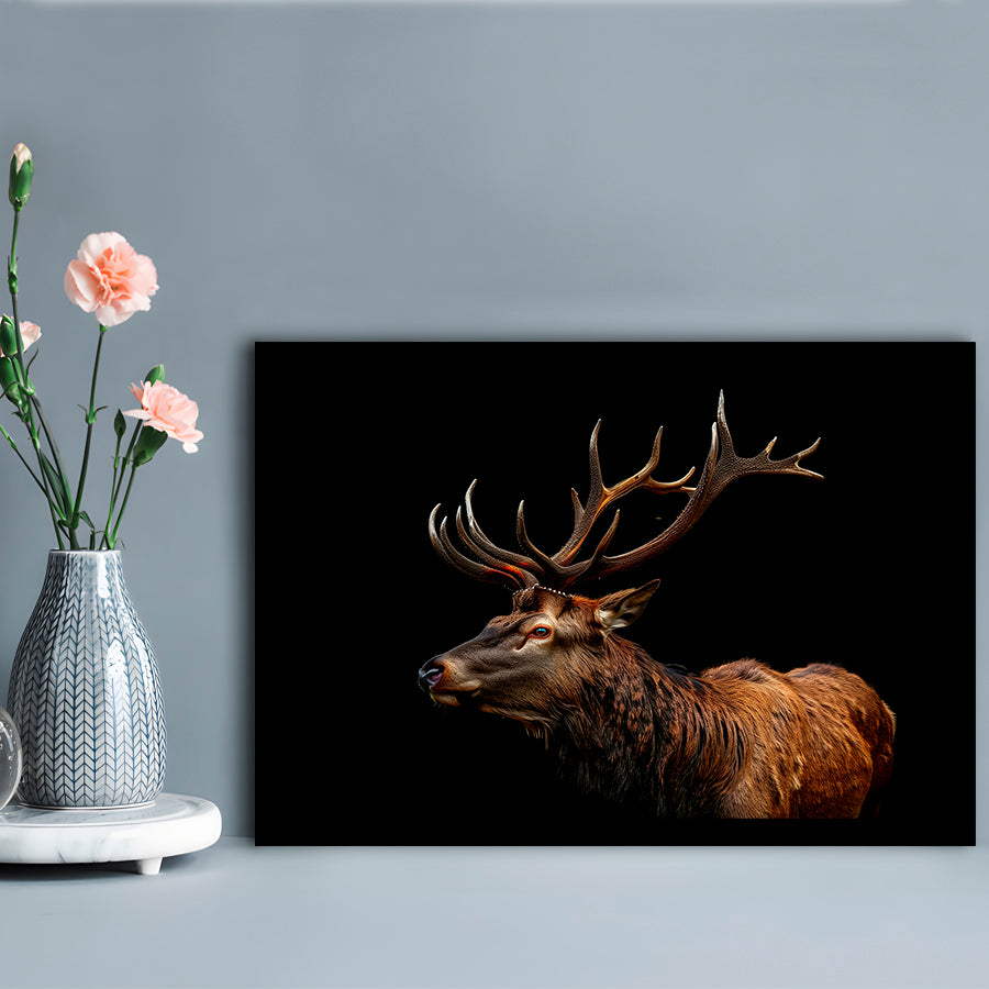 Portrait Elk With Antlers Black Background, Hunting Art Decor V3, Framed Art Print Wall Decor, Framed Picture