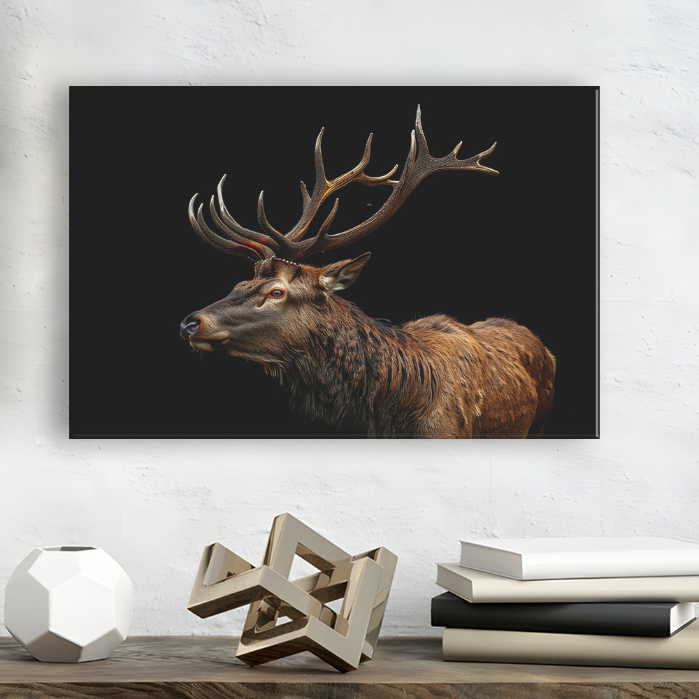 Portrait Elk With Antlers Black Background, Hunting Art Decor V3, Canvas Print Wall Art Home Decor