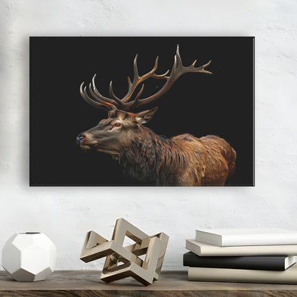 Portrait Elk With Antlers Black Background, Hunting Art Decor V3, Canvas Print Wall Art Home Decor