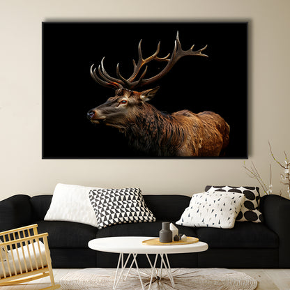 Portrait Elk With Antlers Black Background, Hunting Art Decor V3, Floating Framed Canvas Print Wall Art