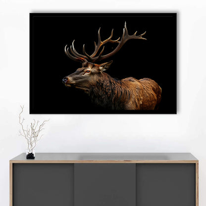 Portrait Elk With Antlers Black Background, Hunting Art Decor V3, Framed Art Print Wall Decor, Framed Picture