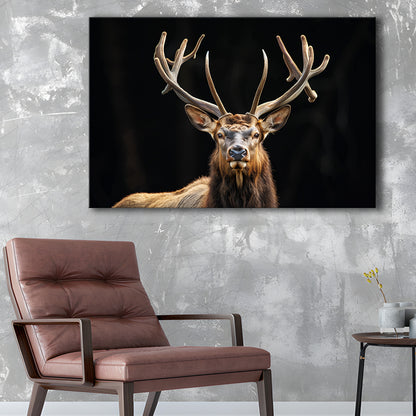 Portrait Elk With Antlers Black Background, Hunting Art Decor V4, Canvas Print Wall Art Home Decor