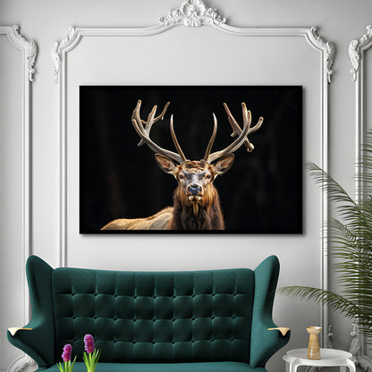 Portrait Elk With Antlers Black Background, Hunting Art Decor V4, Framed Art Print Wall Decor, Framed Picture