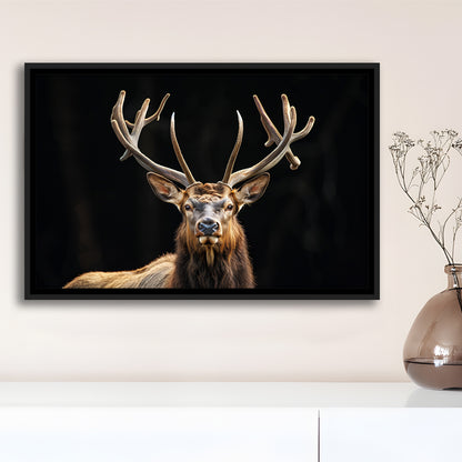 Portrait Elk With Antlers Black Background, Hunting Art Decor V4, Floating Framed Canvas Print Wall Art