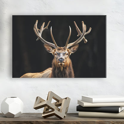 Portrait Elk With Antlers Black Background, Hunting Art Decor V4, Canvas Print Wall Art Home Decor