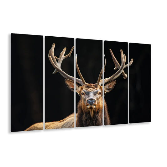 Portrait Elk With Antlers Black Background, Hunting Art V4, Multi Panels Canvas Print Wall Art