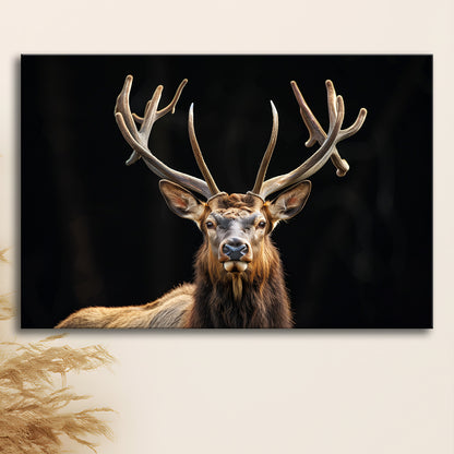 Portrait Elk With Antlers Black Background, Hunting Art Decor V4, Canvas Print Wall Art Home Decor