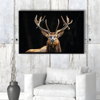Portrait Elk With Antlers Black Background, Hunting Art Decor V4, Floating Framed Canvas Print Wall Art