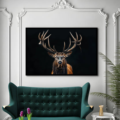 Portrait Elk With Antlers Black Background, Hunting Art Decor V5, Framed Art Print Wall Decor, Framed Picture