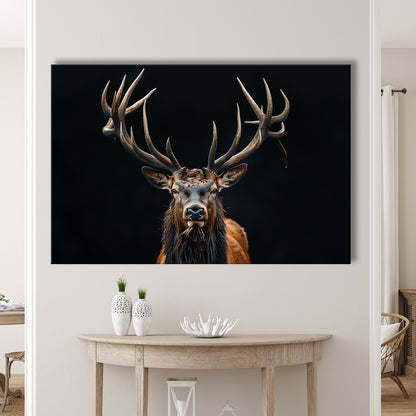Portrait Elk With Antlers Black Background, Hunting Art Decor V5, Canvas Print Wall Art Home Decor