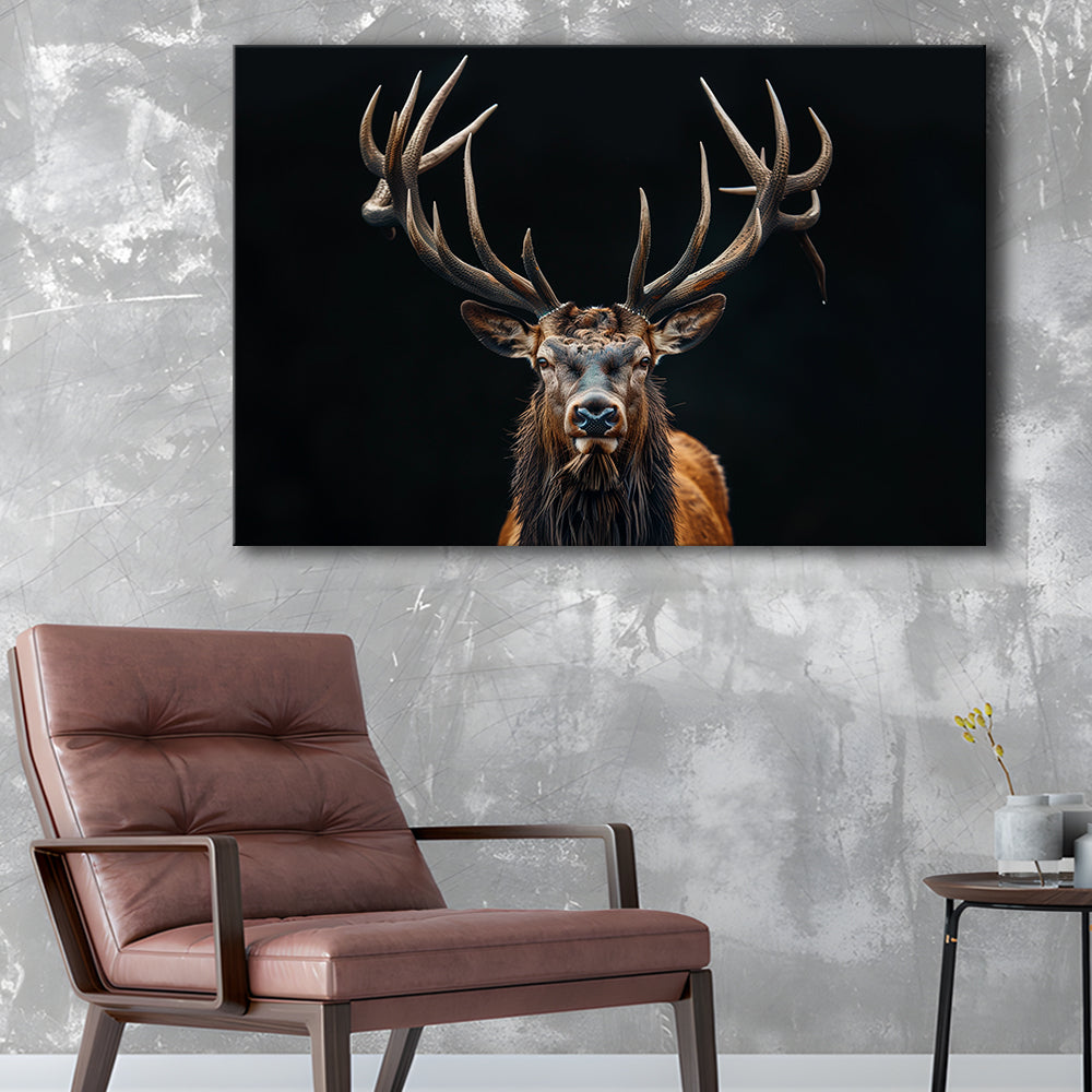 Portrait Elk With Antlers Black Background, Hunting Art Decor V5, Canvas Print Wall Art Home Decor