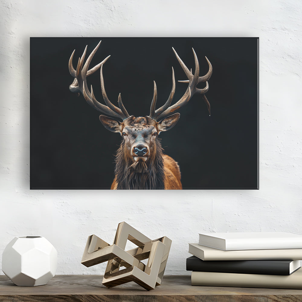 Portrait Elk With Antlers Black Background, Hunting Art Decor V5, Canvas Print Wall Art Home Decor
