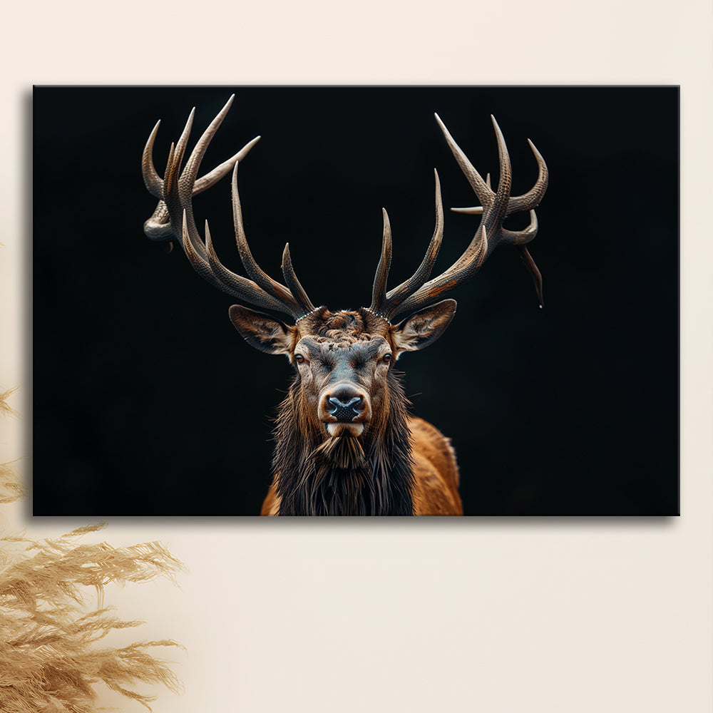 Portrait Elk With Antlers Black Background, Hunting Art Decor V5, Canvas Print Wall Art Home Decor