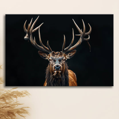 Portrait Elk With Antlers Black Background, Hunting Art Decor V5, Canvas Print Wall Art Home Decor