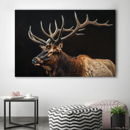 Portrait Elk With Antlers Black Background, Hunting Art Decor, Canvas Print Wall Art Home Decor