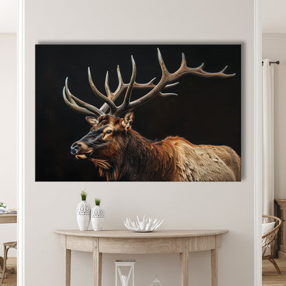 Portrait Elk With Antlers Black Background, Hunting Art Decor, Canvas Print Wall Art Home Decor