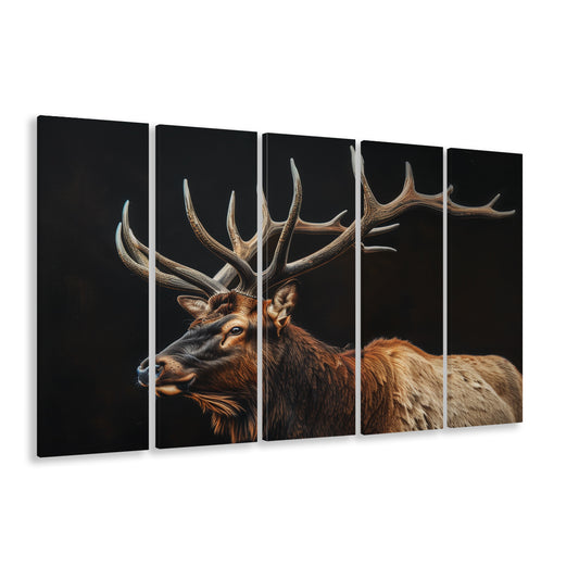 Portrait Elk With Antlers Black Background, Hunting Art, Multi Panels Canvas Print Wall Art