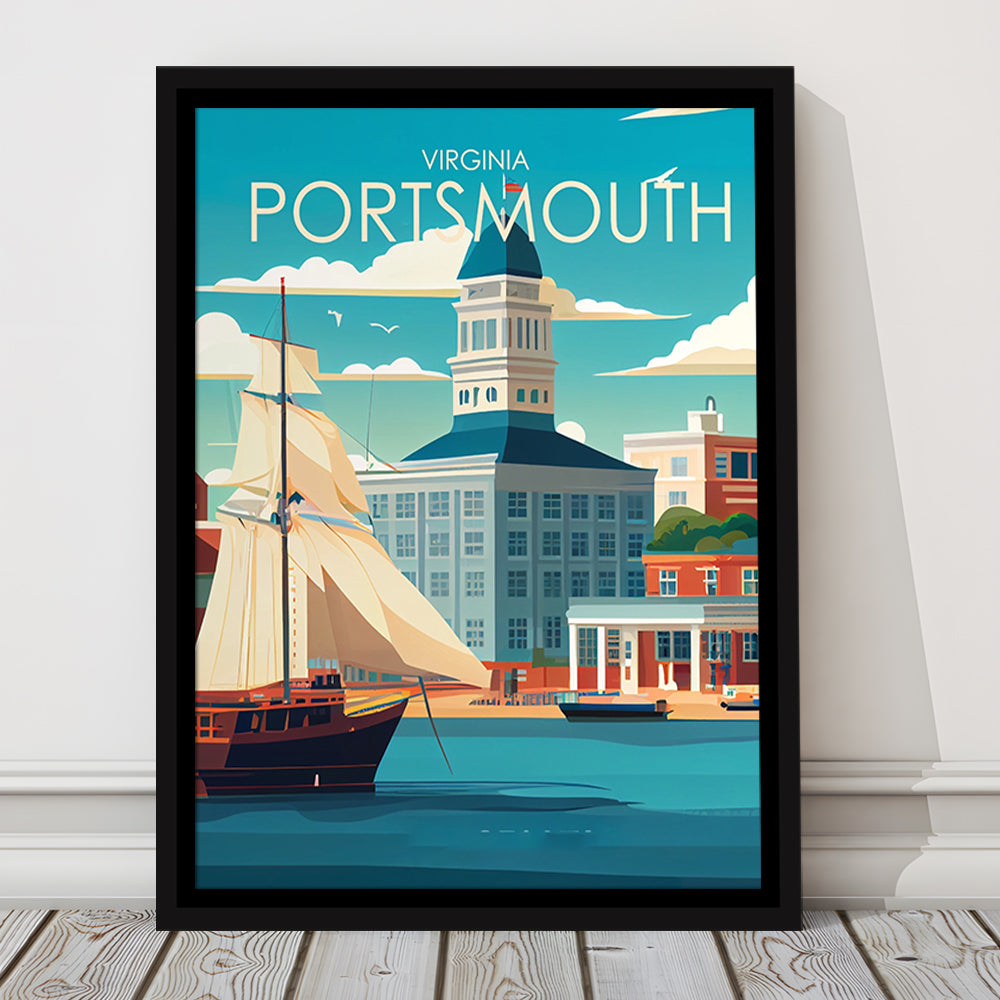 Portsmouth Virginia Retro Art Print, Portsmouth City Wall Art, Floating Framed Canvas Print, Framed Picture, Painting Canvas
