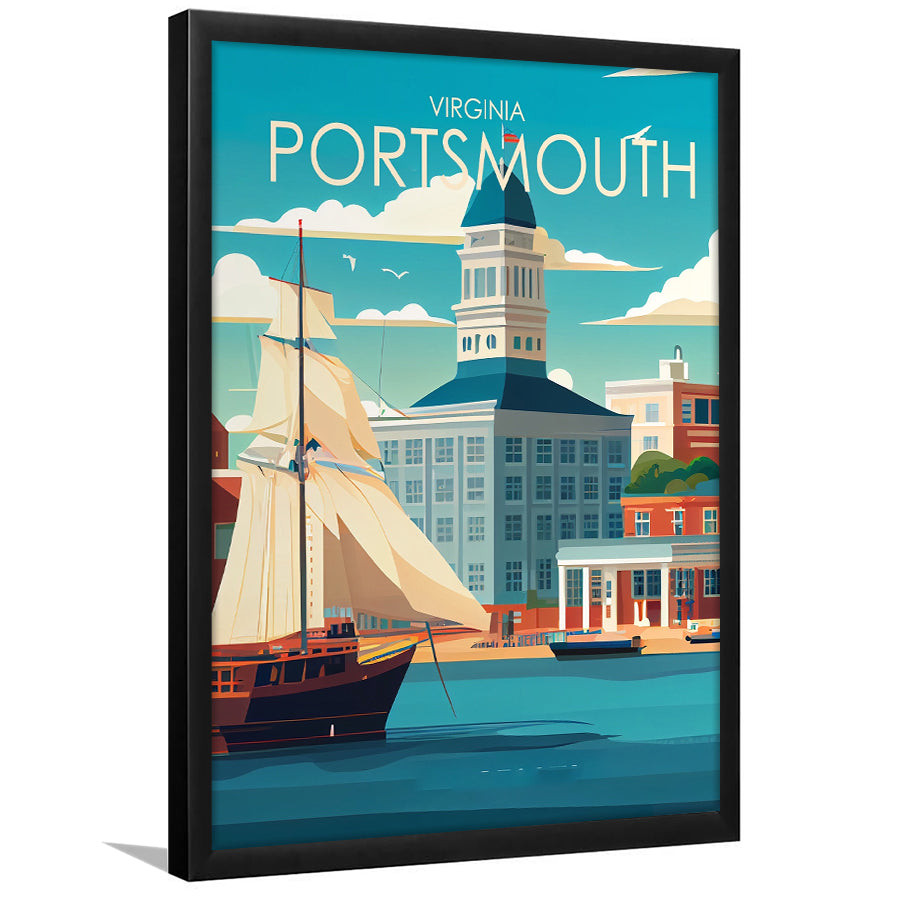Portsmouth Virginia Retro Art Print, Portsmouth City Wall Art, Framed Art Print, Picture Framed, Painting Art