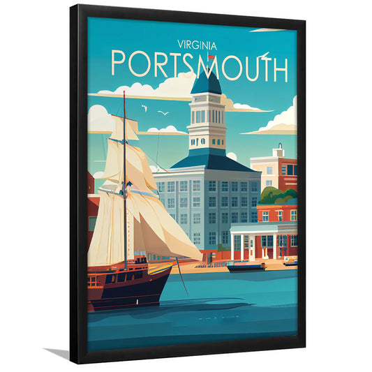 Portsmouth Virginia Retro Art Print, Portsmouth City Wall Art, Framed Art Print, Picture Framed, Painting Art