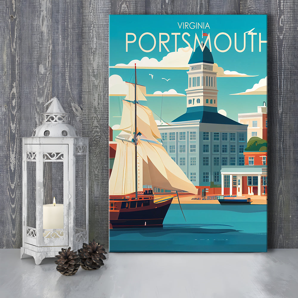 Portsmouth Virginia Retro Art Print, Portsmouth City Wall Art, Canvas Print, Painting Canvas, Living Room Decor